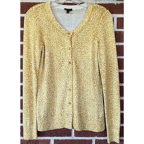 Talbots Yellow Animal Print Button Front Cardigan Sweater Womens XS - Picture 1 of 3